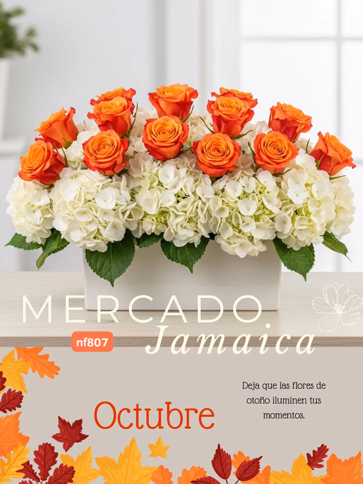 24 Rosas Naranja y Hortensias en Cerámica CDMX