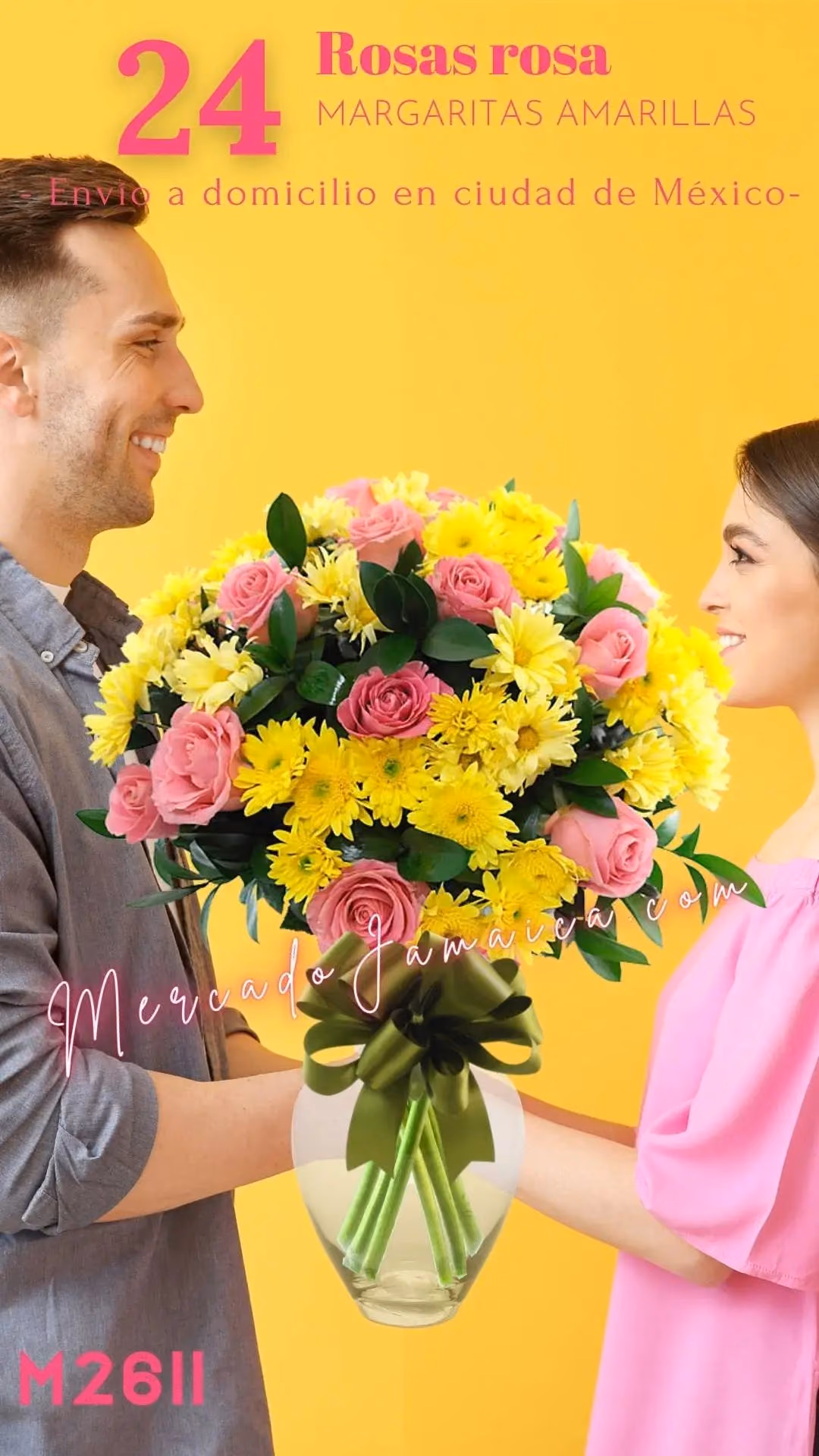 24 Rosas Rosa con Margaritas Amarillas CDMX
