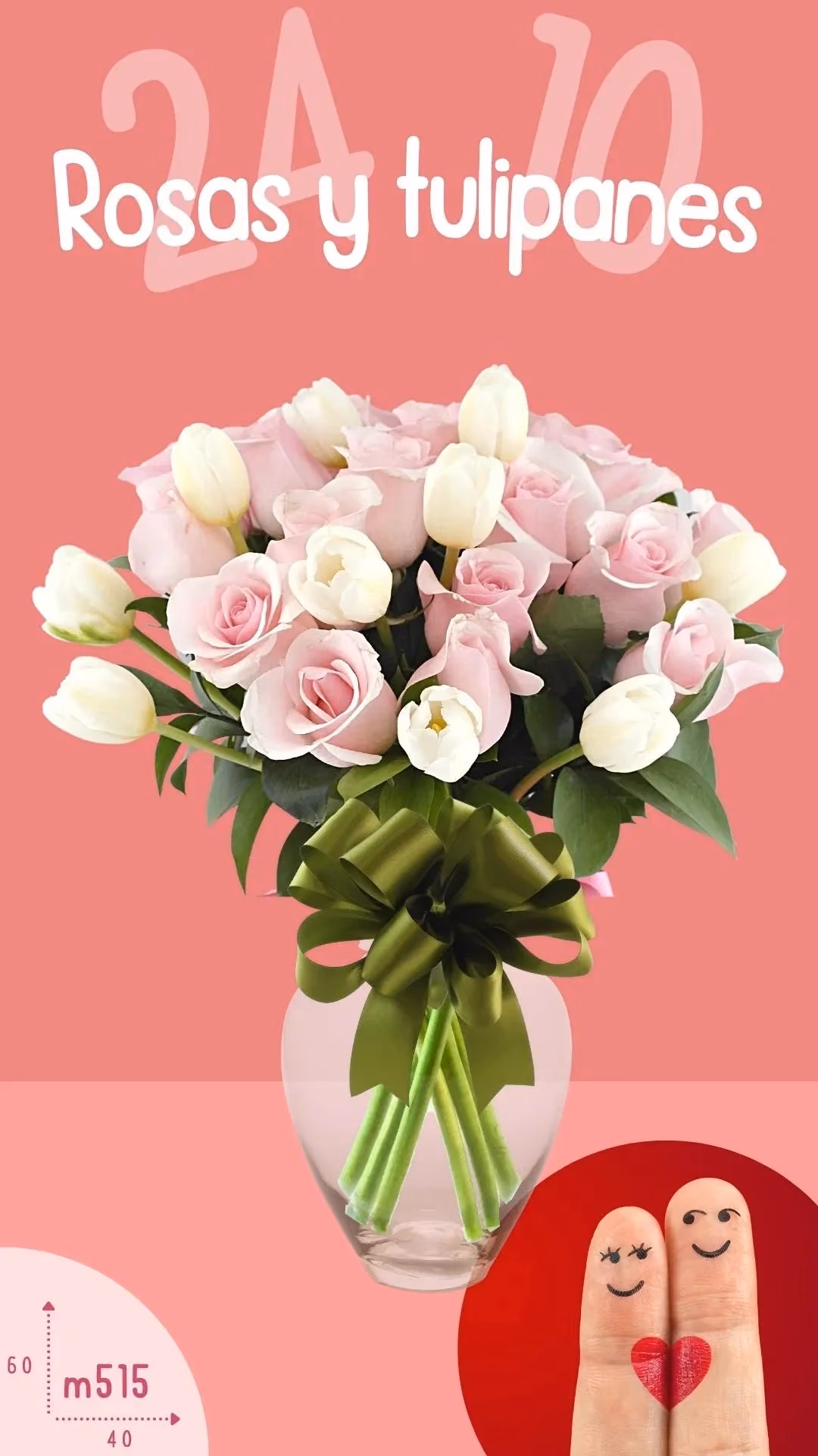 24 Rosas Rosa y 10 Tulipanes Blancos CDMX