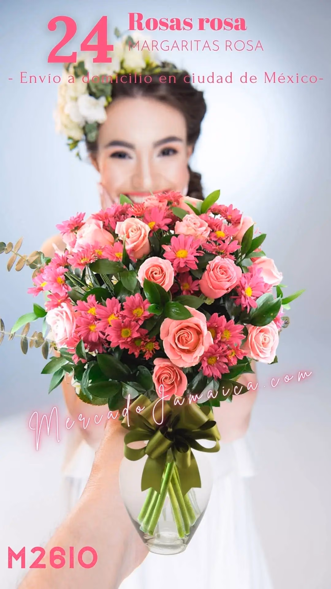 24 Rosas y Margaritas Rosa en Florero | CDMX