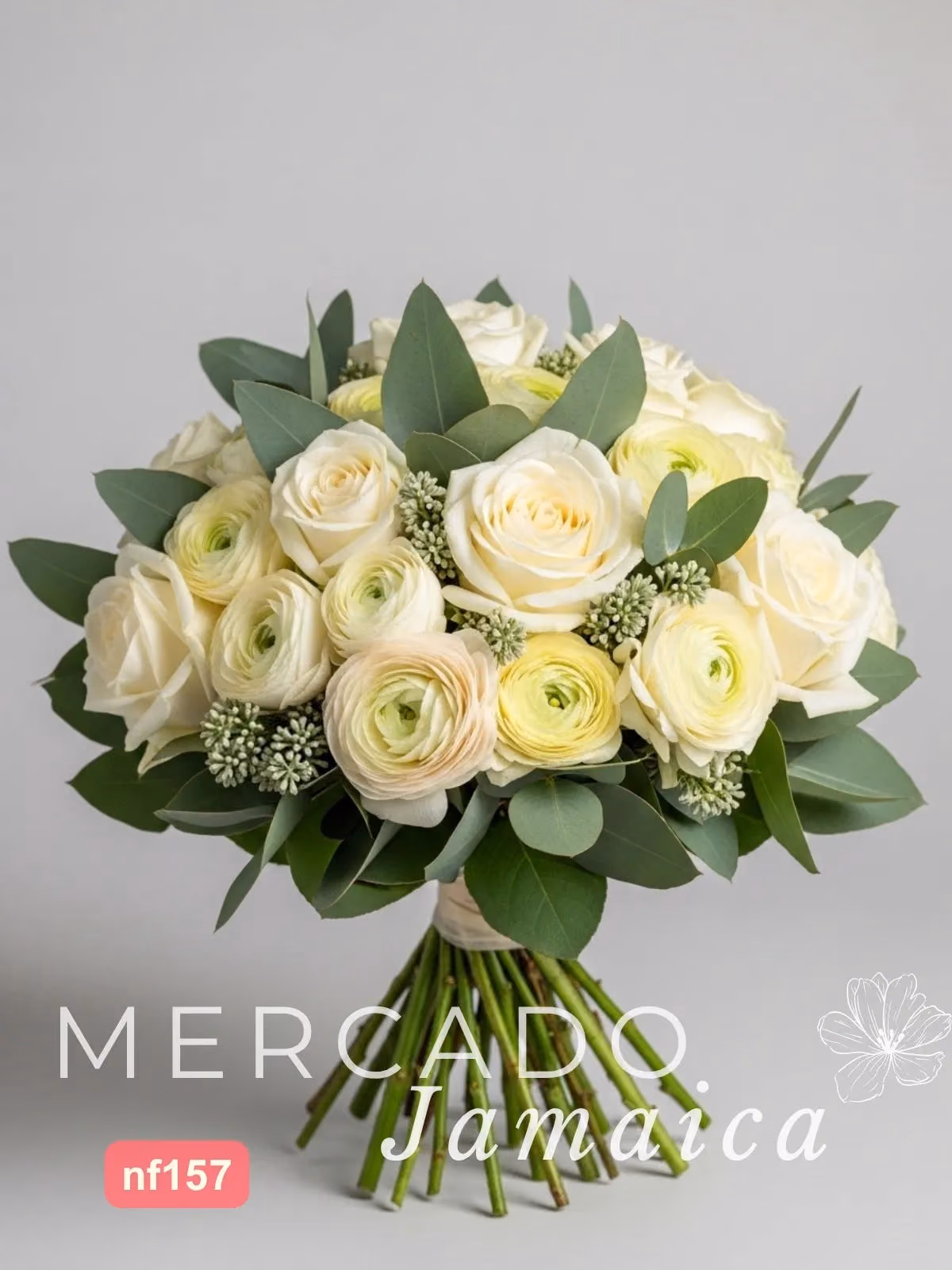 24 Rosas y Ranúnculos Blancos en Florero CDMX