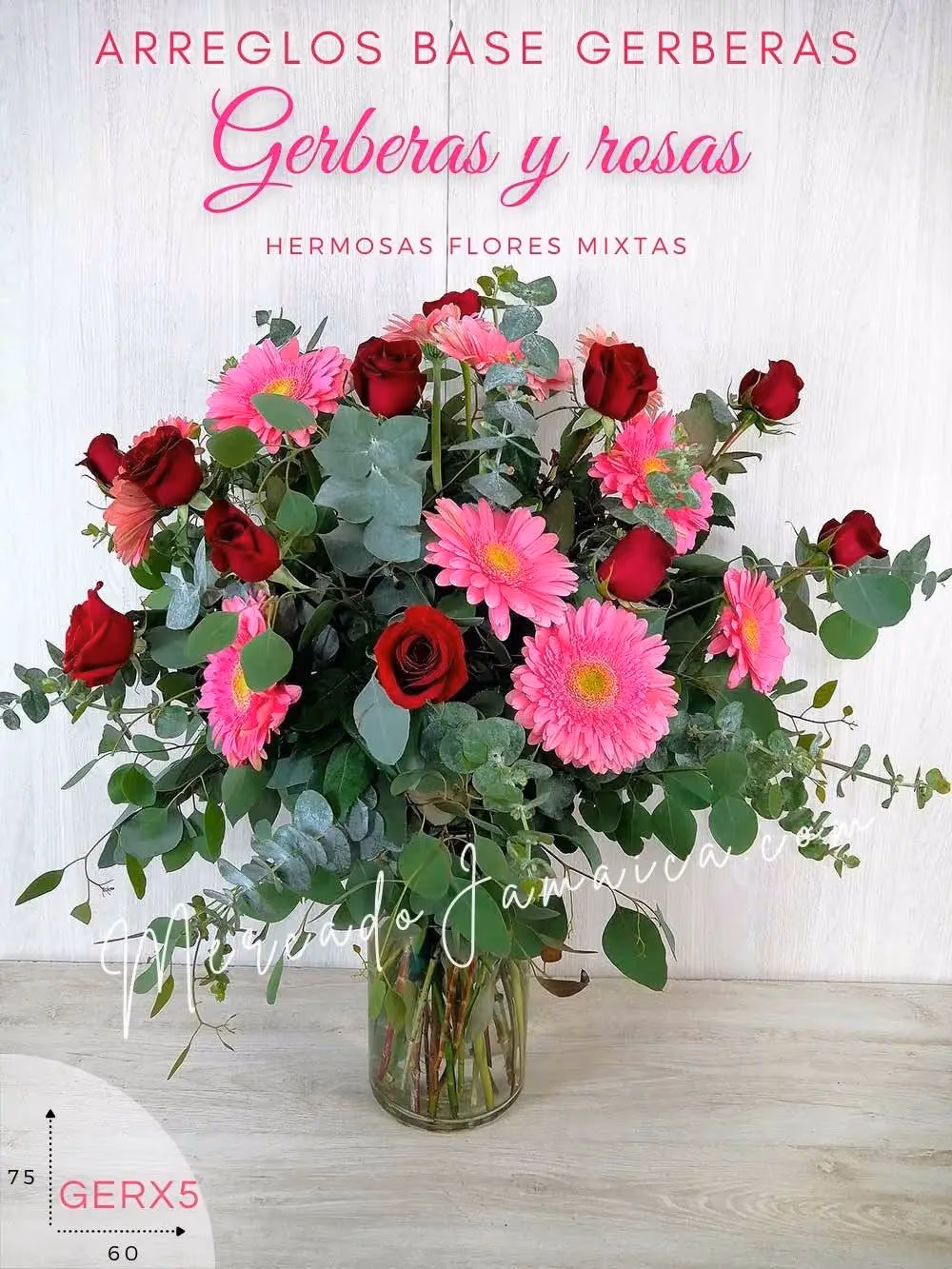 Arreglo 10 Gerberas Rosa y 12 Rosas Rojas CDMX