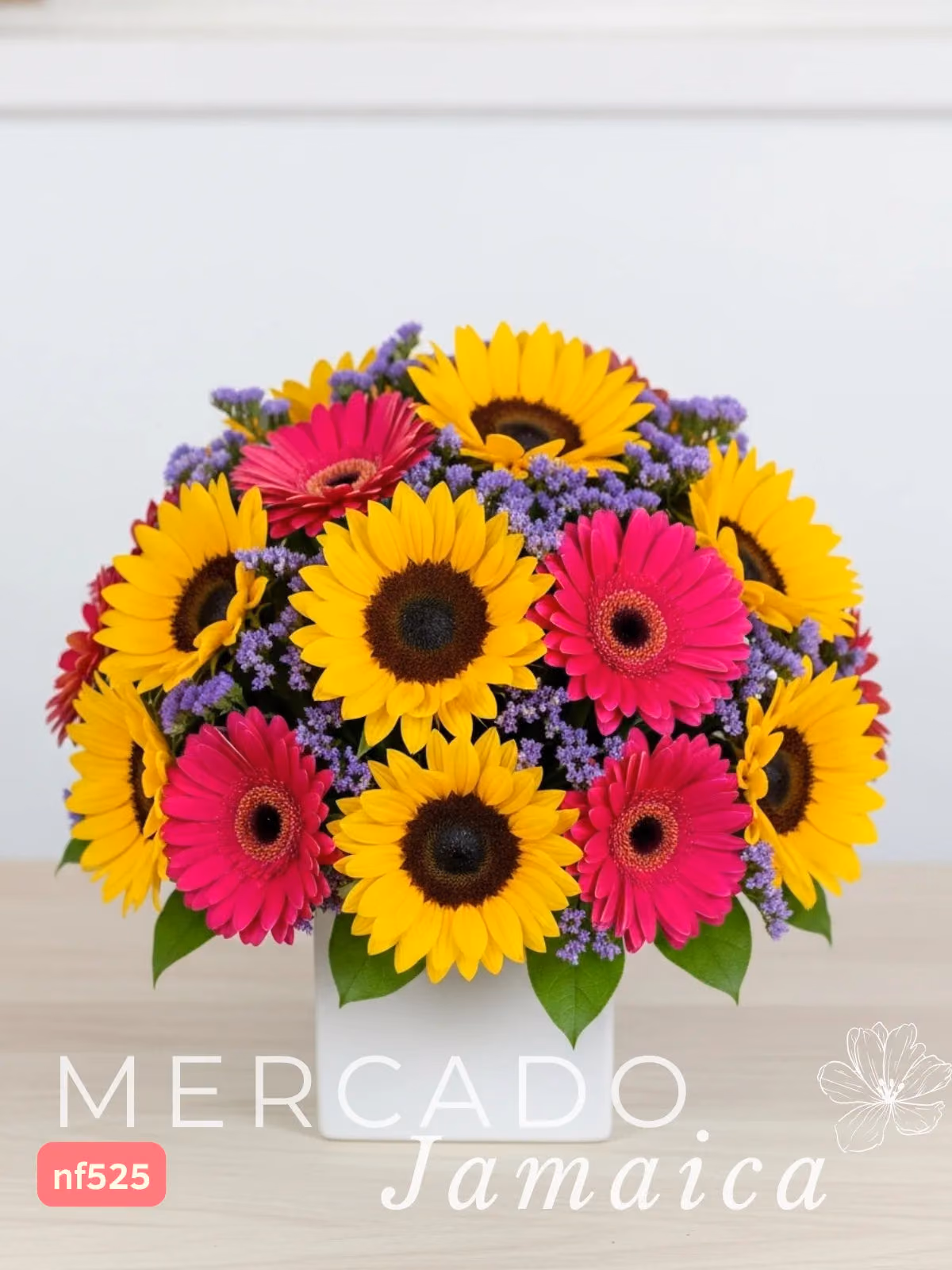 Arreglo 10 Girasoles y Gerberas en Florero CDMX