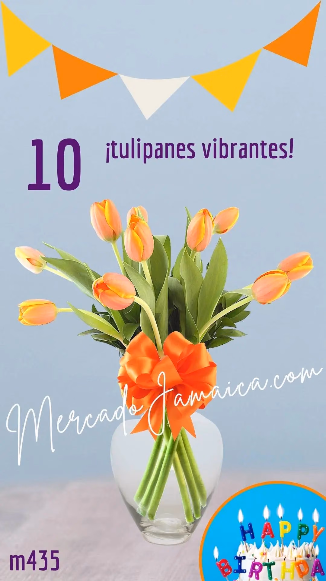 Arreglo 10 Tulipanes Naranja en Jarrón CDMX