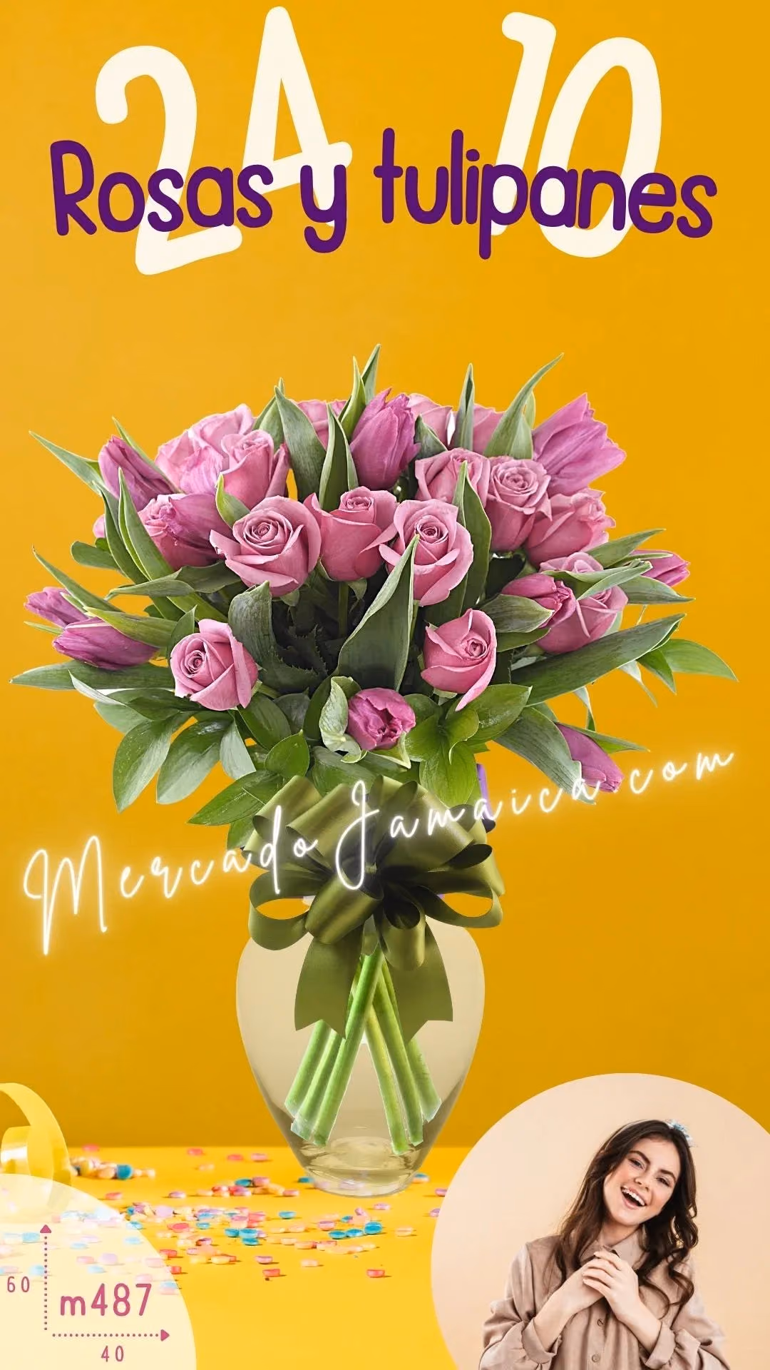Arreglo 10 Tulipanes y 24 Rosas Moradas CDMX