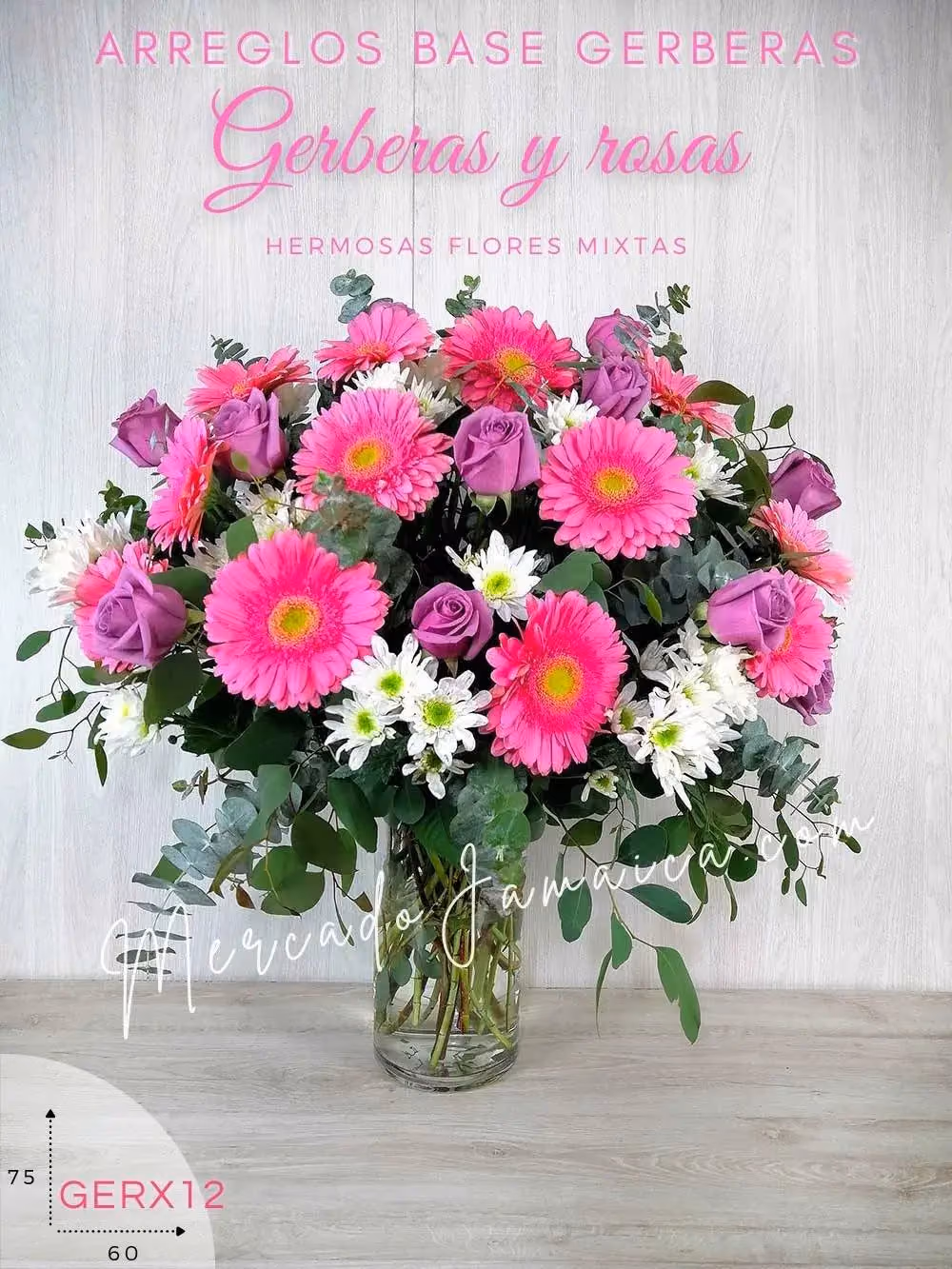 Arreglo 12 Rosas Lila y Gerberas Rosa CDMX