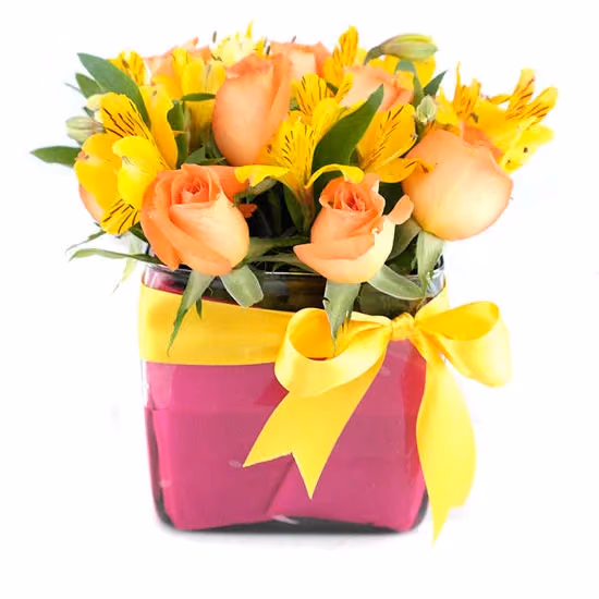 Arreglo 12 Rosas Naranja y Alstroemerias CDMX
