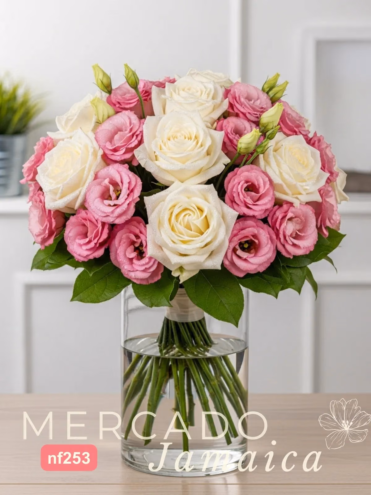 Arreglo 15 Rosas Blancas y Lisianthus Rosa CDMX