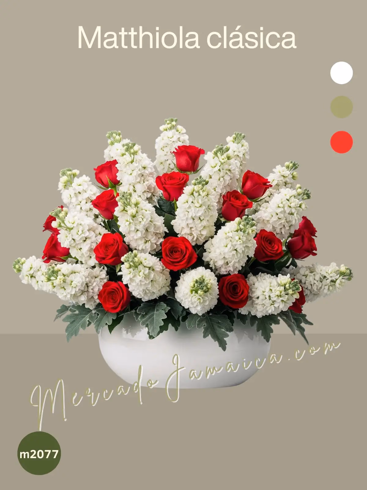 Arreglo 24 Rosas Rojas y Matthiolas Blancas CDMX