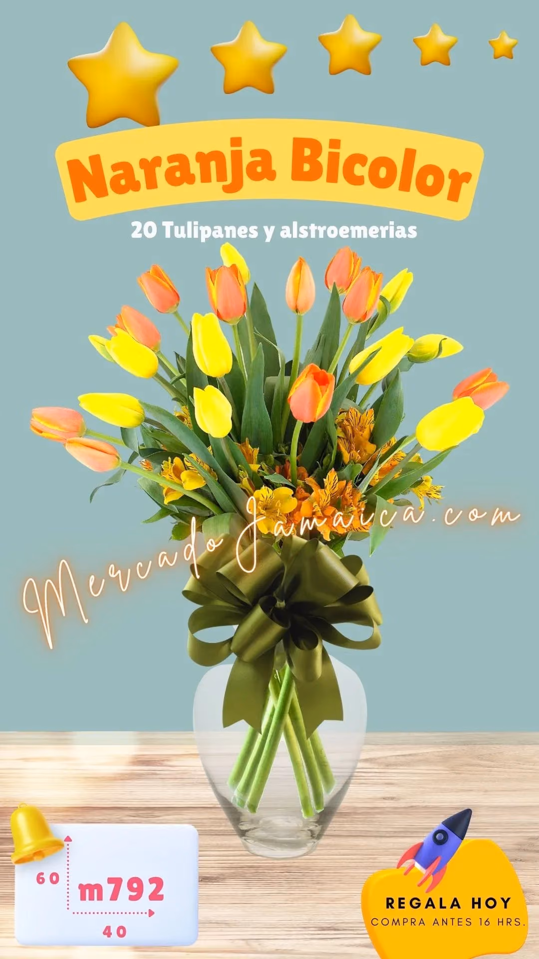 Arreglo 30 Flores Tulipanes Naranja y Amarillo CDMX