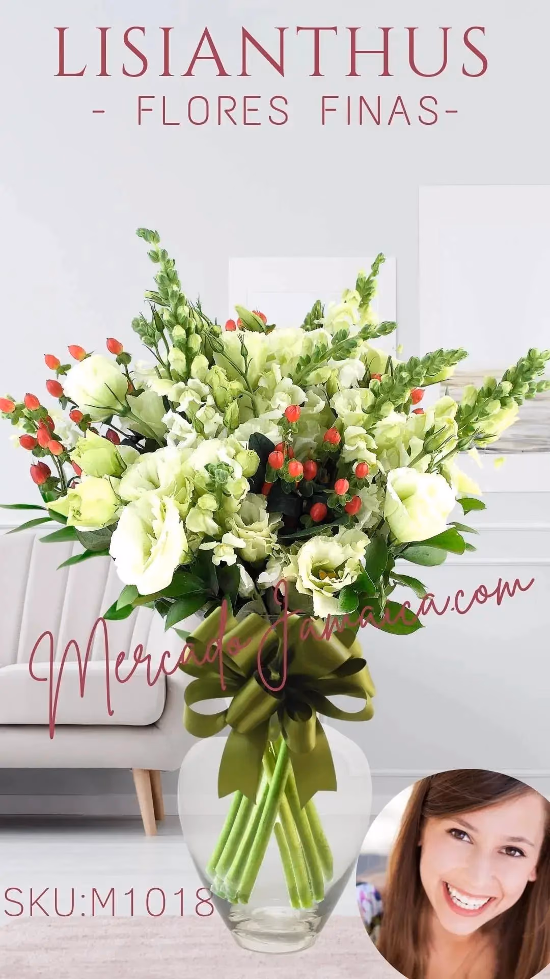 Arreglo Lisianthus Blanco Venezia en Jarrón CDMX