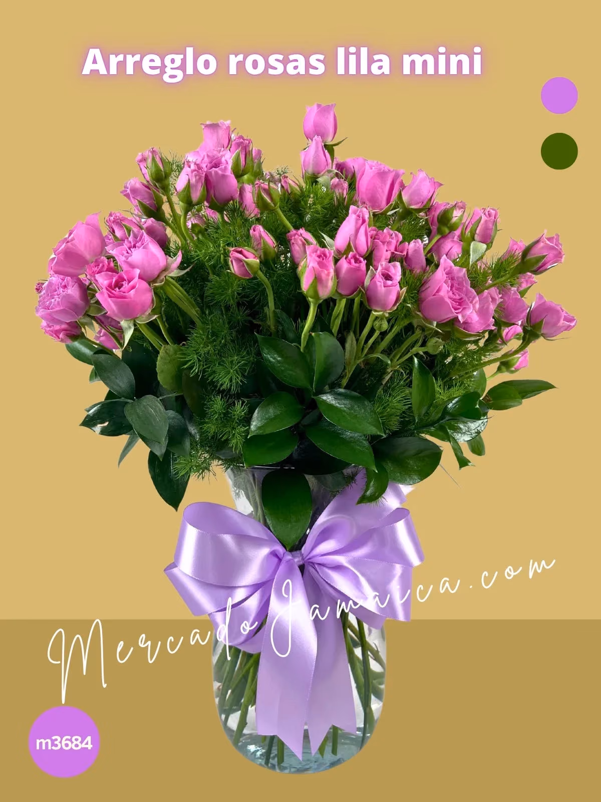 Arreglo Mini Rosas Lila en Florero CDMX