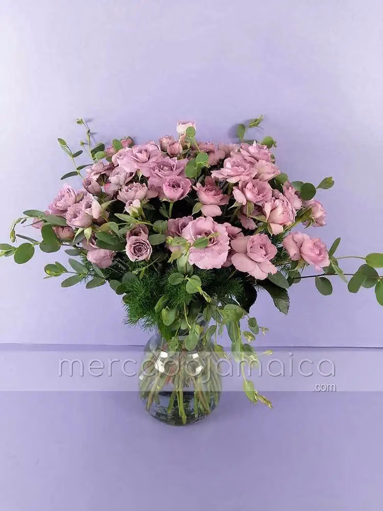 Arreglo Mini Rosas Rosa Pastel y Gunny CDMX