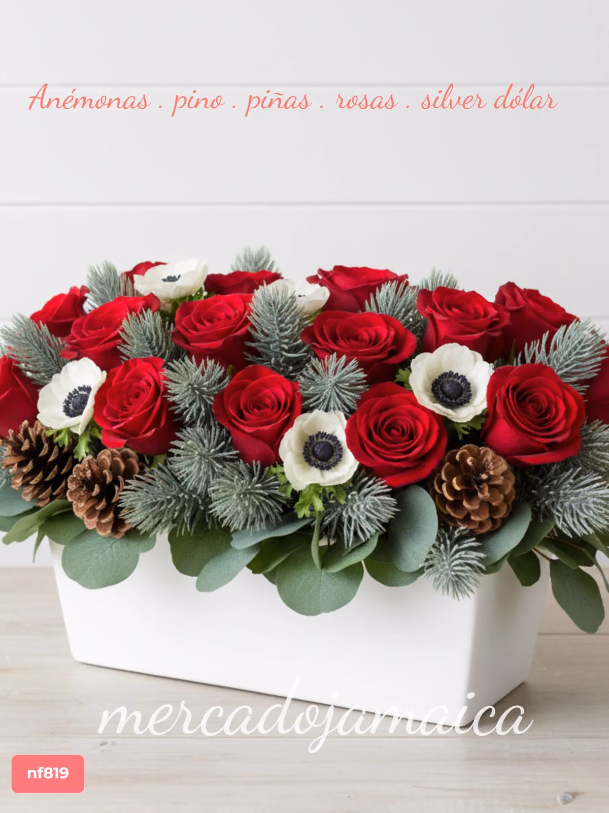 Arreglo Navidad: 24 Rosas Rojas y Anémonas CDMX