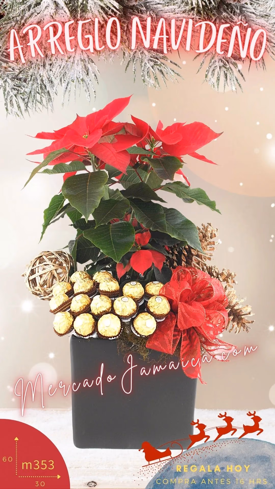 Arreglo Navideño Nochebuena y Ferrero Rocher CDMX