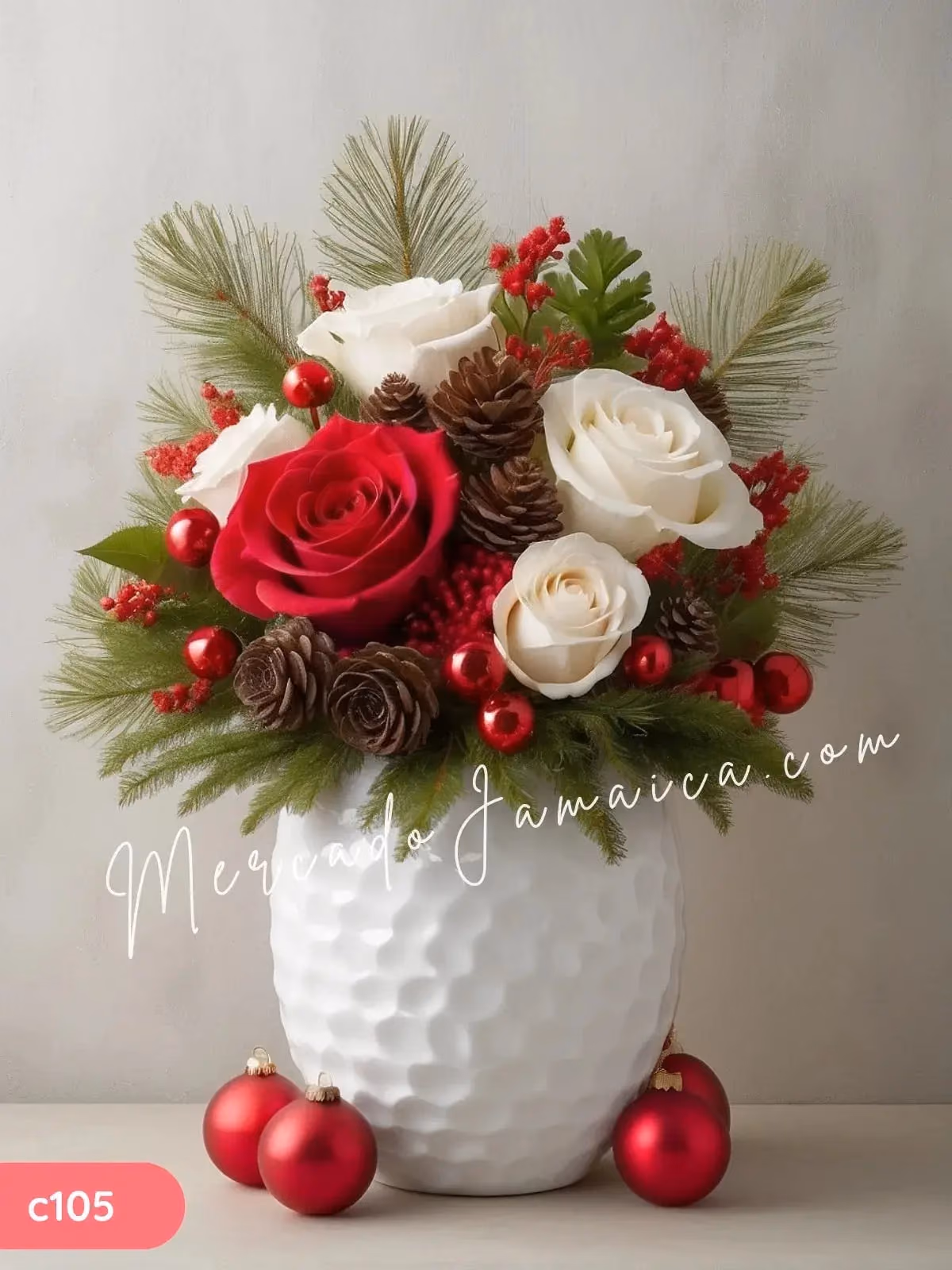 Arreglo Navideño Rosas Rojas y Blancas CDMX Jamaica