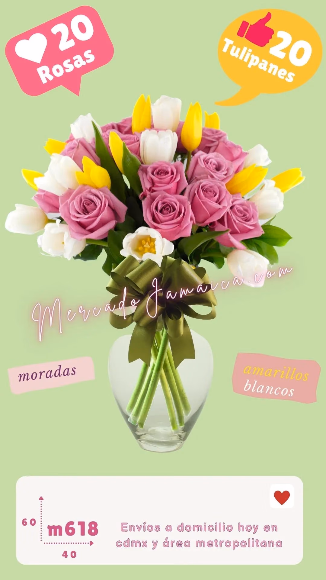 Arreglo tulipanes blancos, amarillos y rosas CDMX