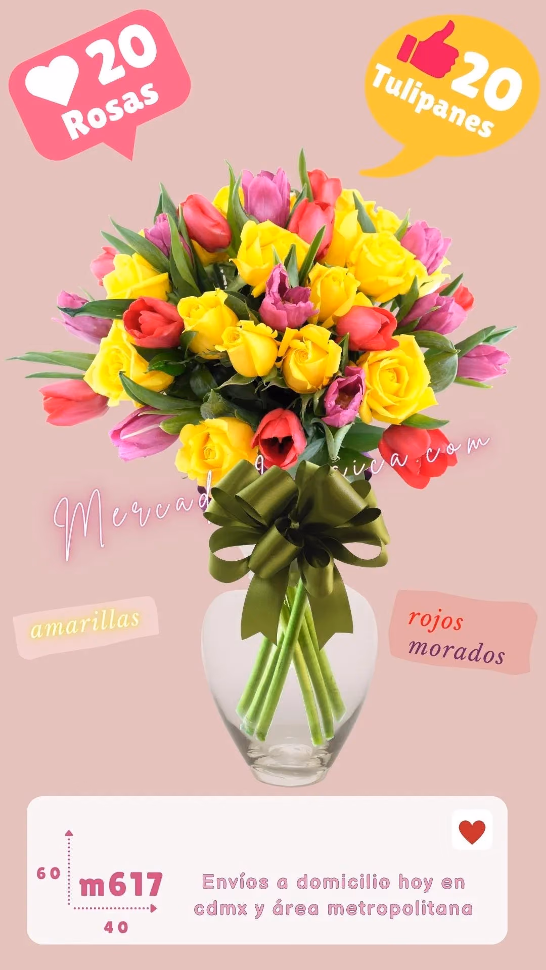 Arreglo Tulipanes Rojos, Morados y Rosas CDMX