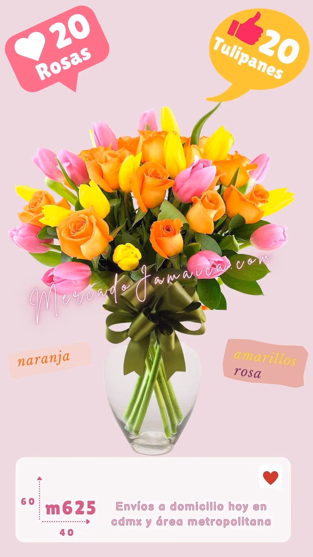 Arreglo Tulipanes y 20 Rosas Naranja CDMX