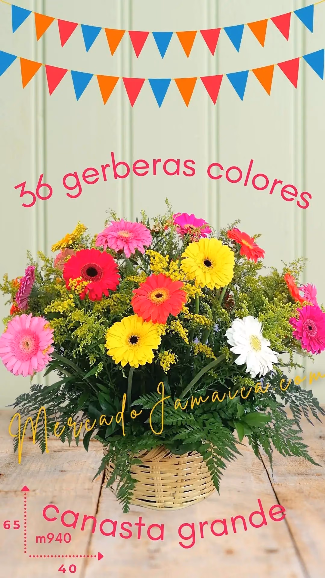 Canasta 36 Gerberas Mix de Colores a Domicilio CDMX
