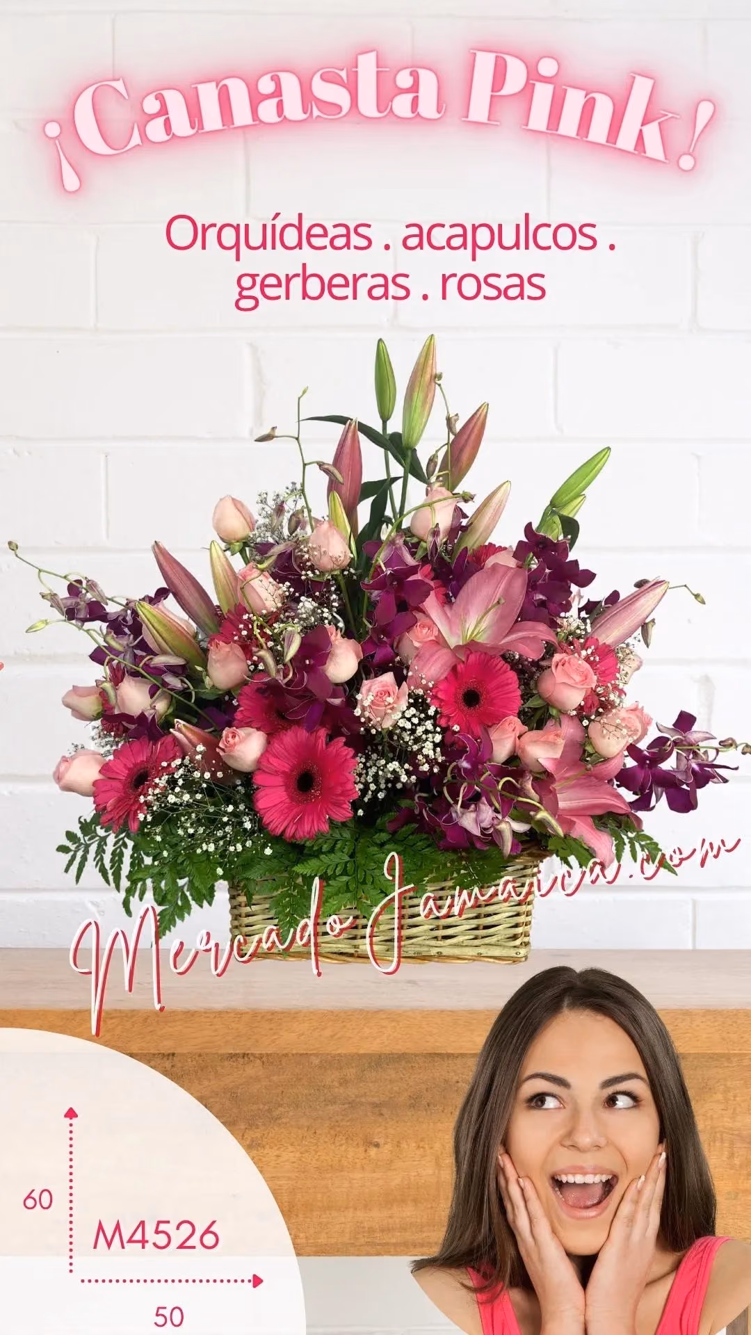 Canasta Pink: Orquídeas Lila y Rosas Rosa CDMX