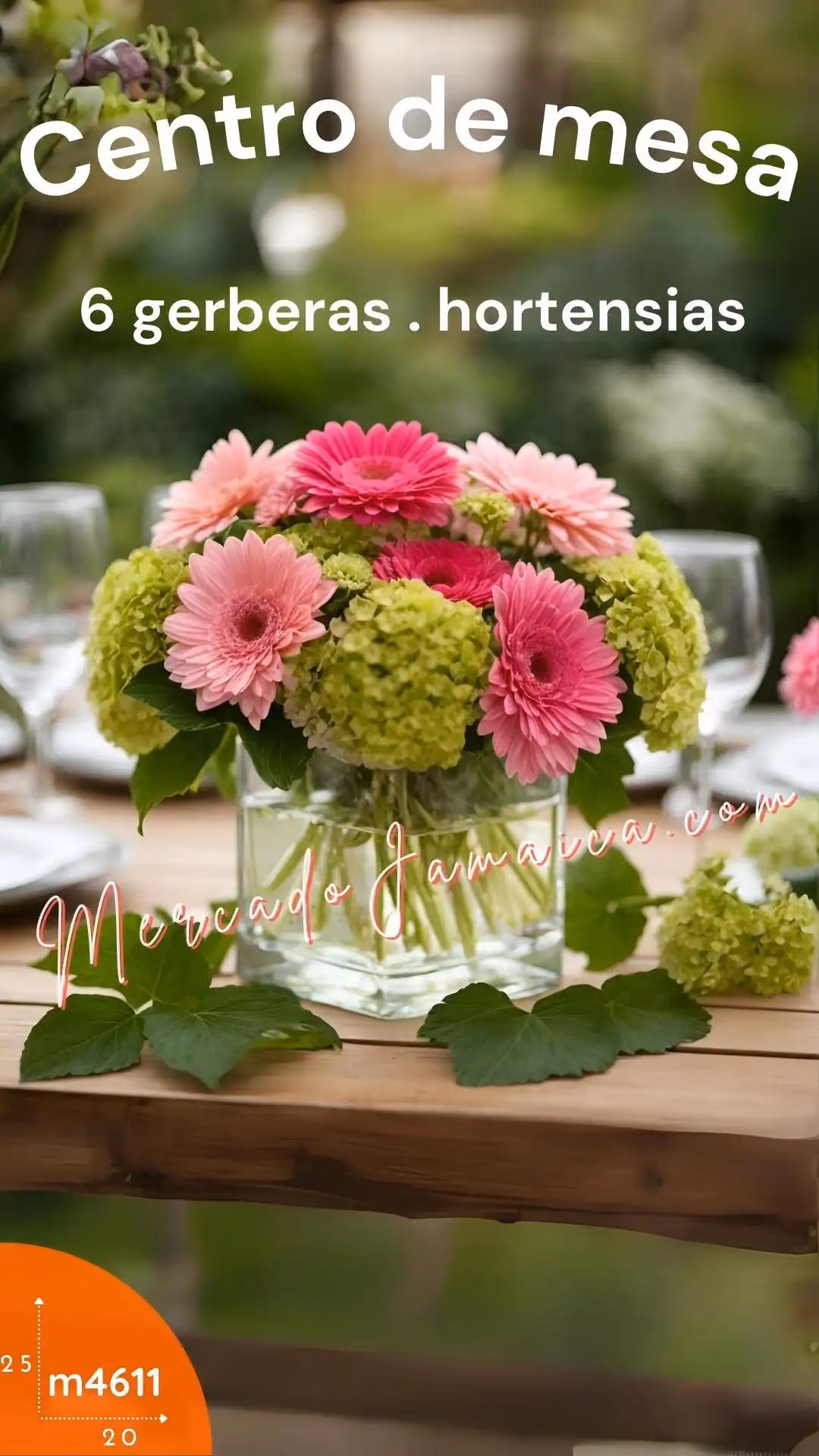 Centro de Mesa 10 Gerberas Rosa y Hortensias CDMX