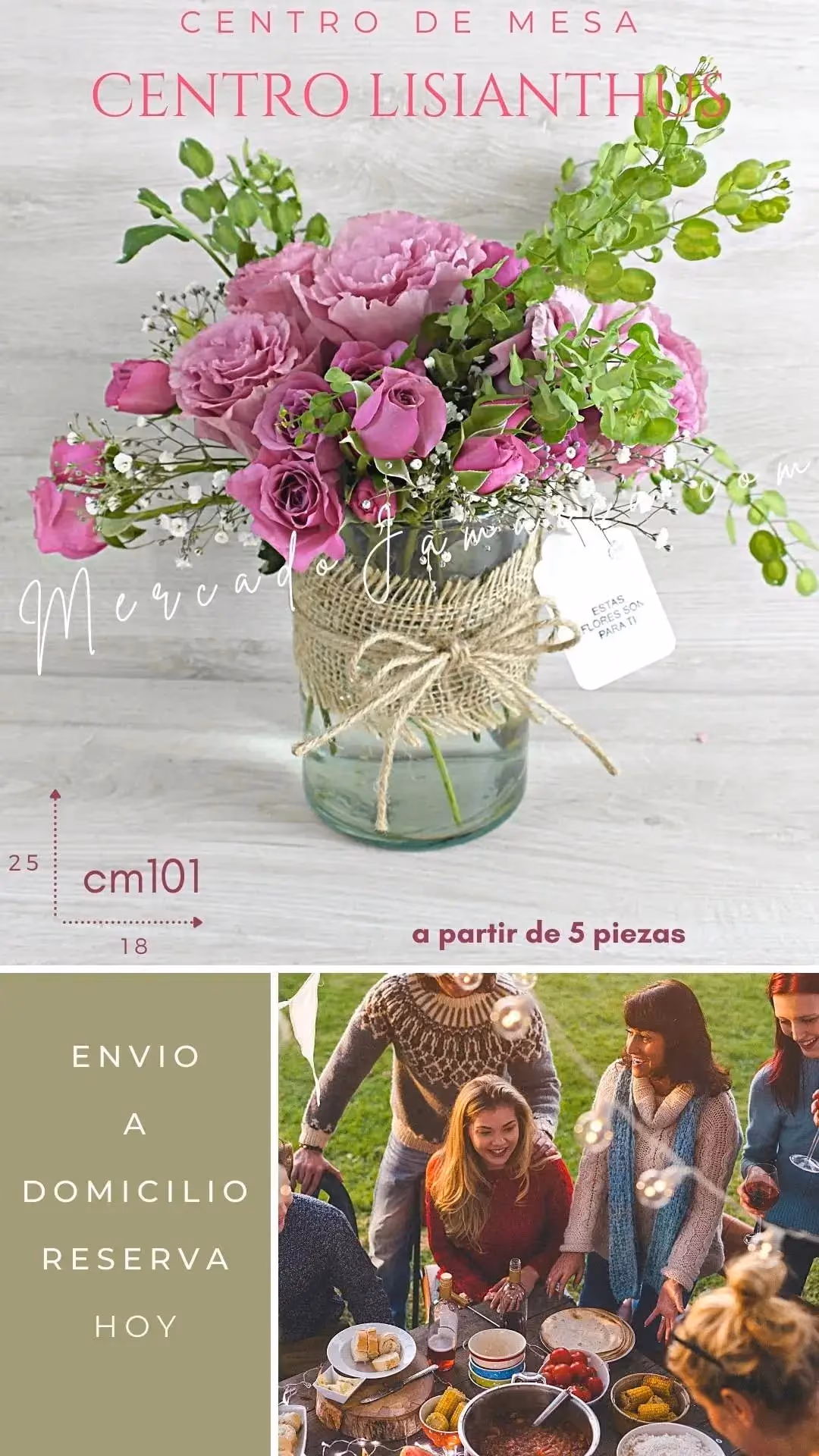 Centro de Mesa Lisianthus Rosa y Mini Rosas CDMX