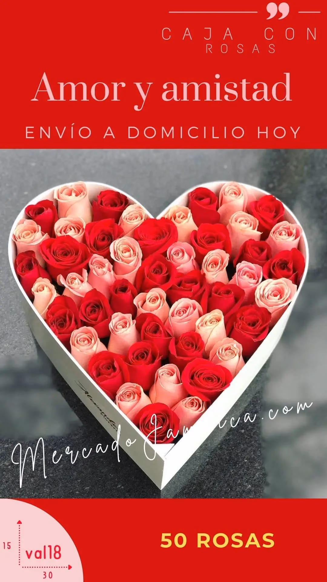 Corazón 50 Rosas Rojo y Rosa · San Valentín CDMX