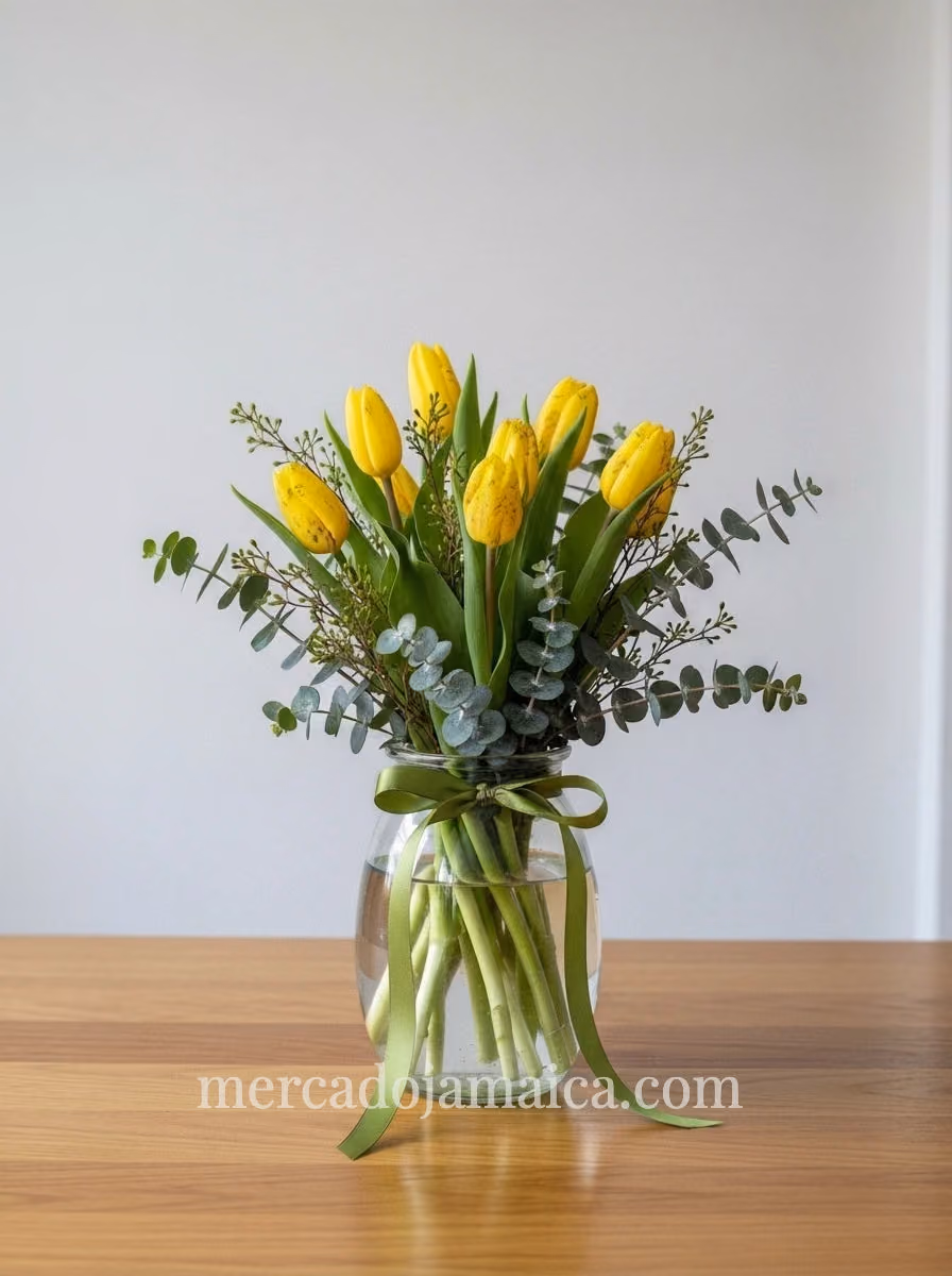 Florero 10 Tulipanes Amarillos a Domicilio CDMX