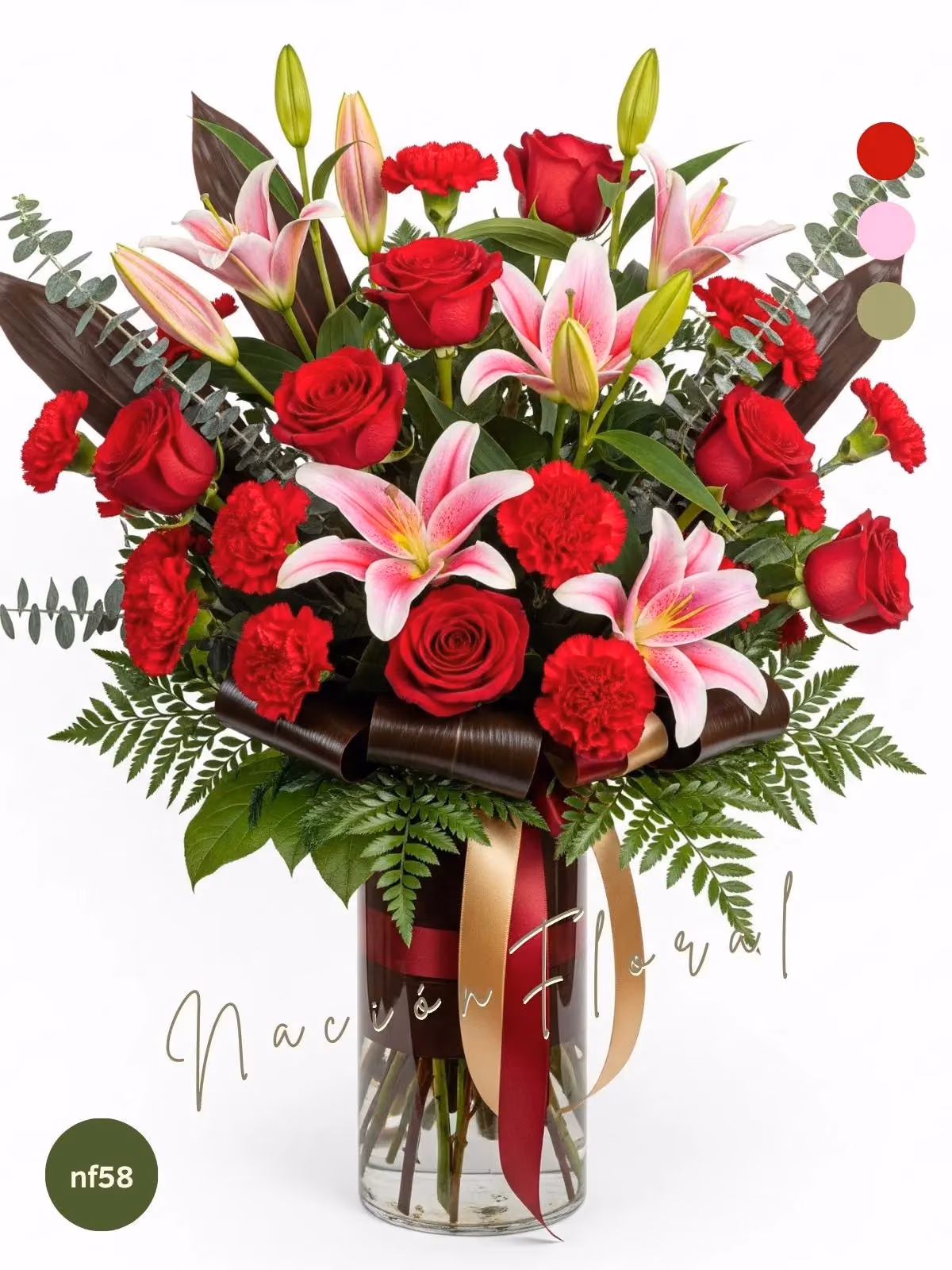 Lirios, Rosas y Claveles Rojos en Florero · CDMX