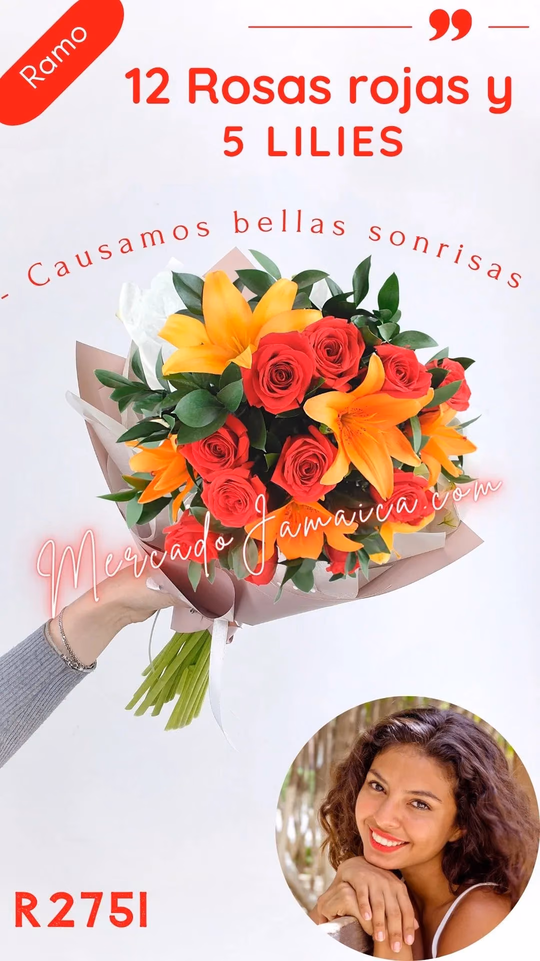 Ramo 12 Rosas Rojas con Lilies Naranja CDMX
