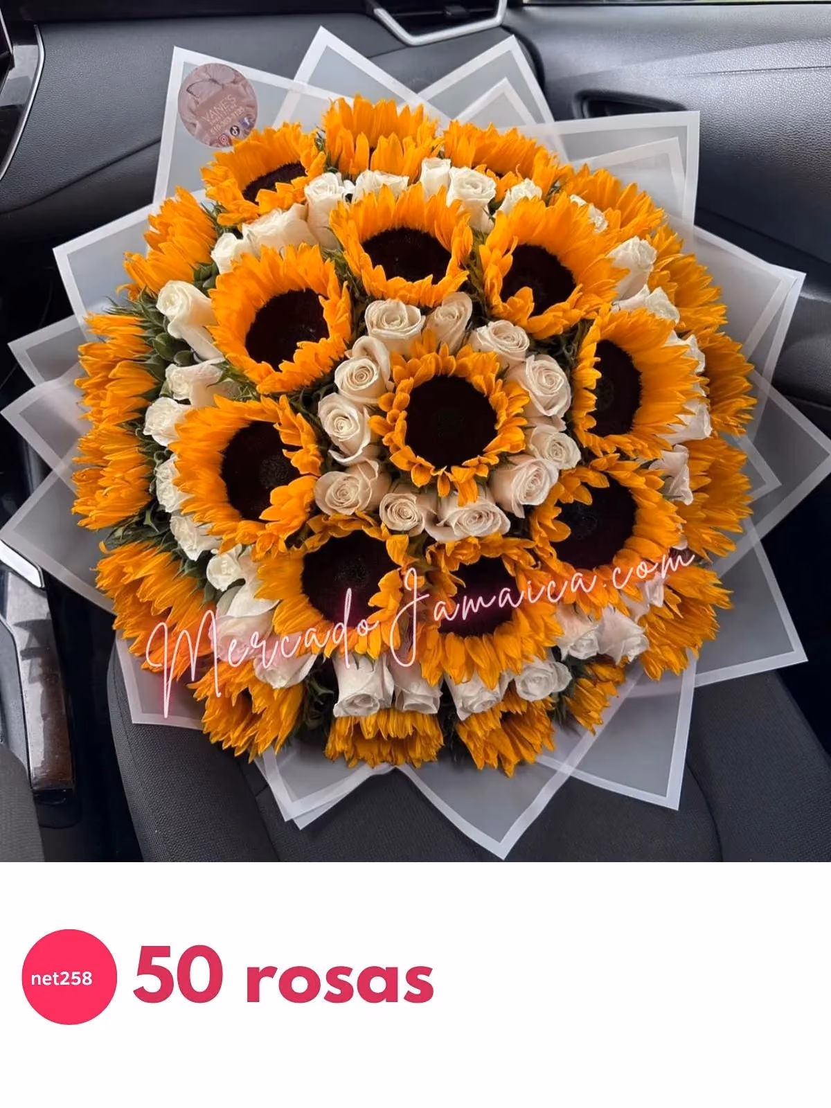Ramo 50 Rosas Blancas y 25 Girasoles CDMX