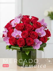 Rosas Rojas y Orquídeas Phalaenopsis: Pasión y Delicadeza en un Solo Arreglo