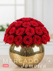 Elegancia y Pasión: 24 Rosas Rojas en Florero Esférico Craquelado