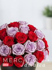 Pasión y Encanto: Rosas Rojas y Rosas Lila en Florero Bowl