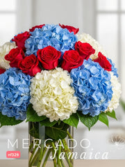 Arreglo de Rosas Rojas y Hortensias: Pasión y Armonía