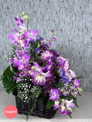 Canasta de Flores Hortensias Lila con Orquídeas Lila