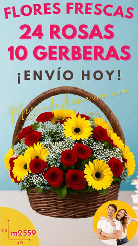 Canasta amor en rojo y amarillo armonia con gypsophilia