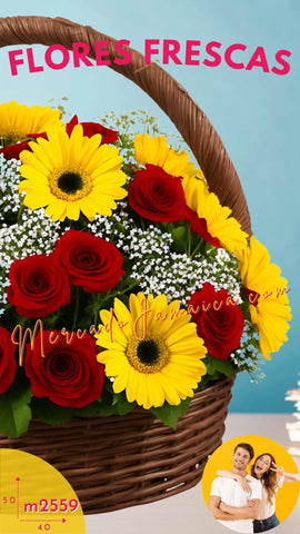 Canasta amor en rojo y amarillo armonia con gypsophilia