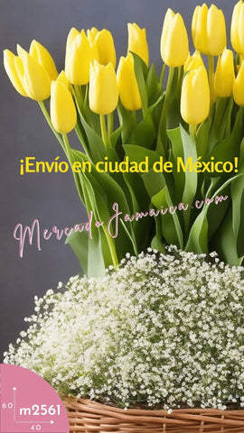 Canasta caricias al corazón, cumpleaños y alegría en Tulipanes amarillos