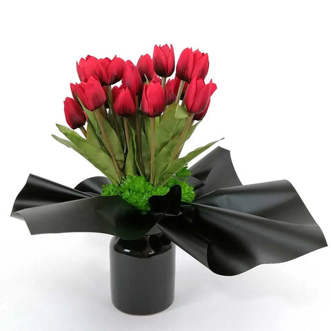 Artificiales Tulipanes Rojos Base Ceramica Negra