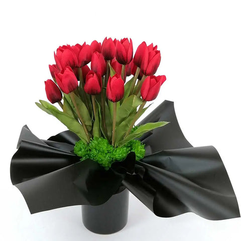 Artificiales Tulipanes Rojos Base Ceramica Negra