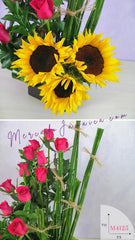 ¡Arreglo Rosas Fucsia y Girasoles!