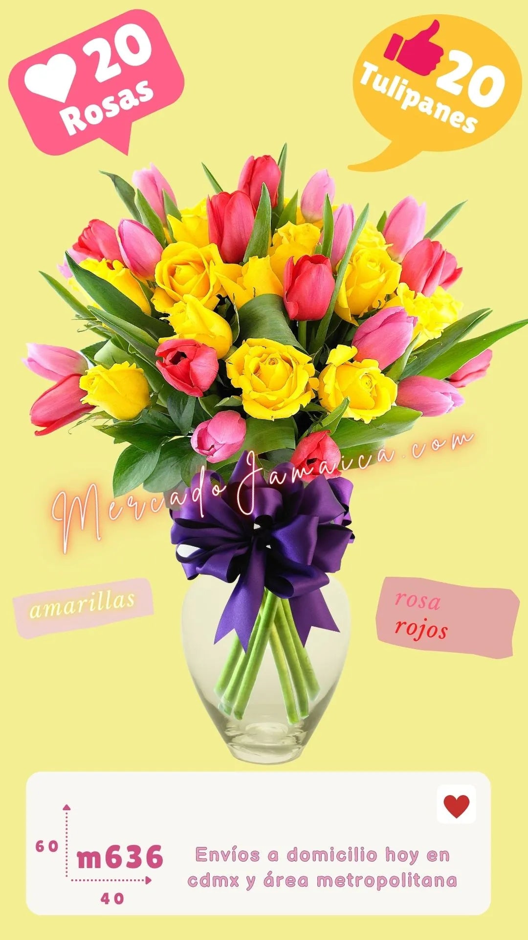 Arreglo floral con rosas y tulipanes