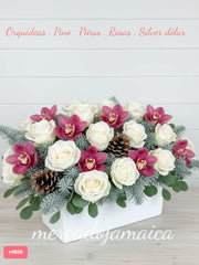 Rosas y orquídeas cymbidium arreglo de navidad