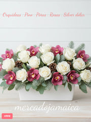 Rosas y orquídeas cymbidium arreglo de navidad