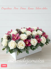 Rosas y orquídeas cymbidium arreglo de navidad