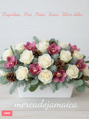 Rosas y orquídeas cymbidium arreglo de navidad