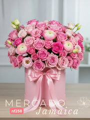 Arreglo de Lujo en Caja con Rosas, Ranúnculos y Lisianthus
