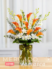 10 Callas Naranja Orquídeas Blancas